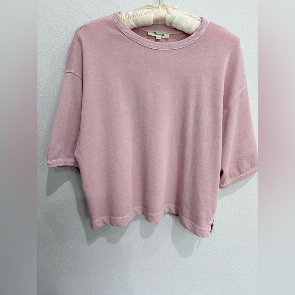 NWT Madewell Women’s Sunwashed/Rosette Pink 100%Cott Relaxed Boxy Tee,XS Runs Bg